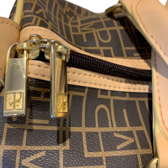 Diane Von Furstenberg DVF Brown Tan Leather Monogram Travel  Duffel Bag Tote - Picture 6 of 13